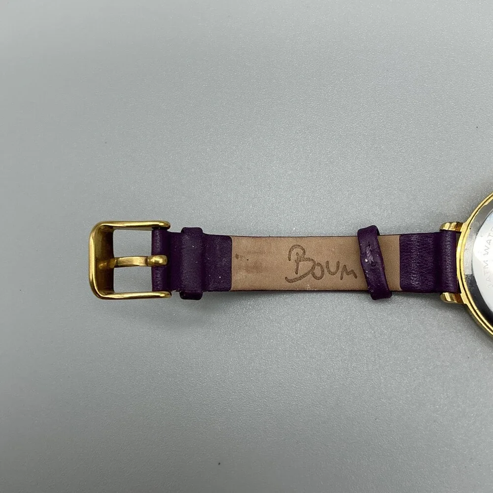 Boum Womens Watch 36mm Purple Dial Gold Tone Leather 3ATM WR New Battery